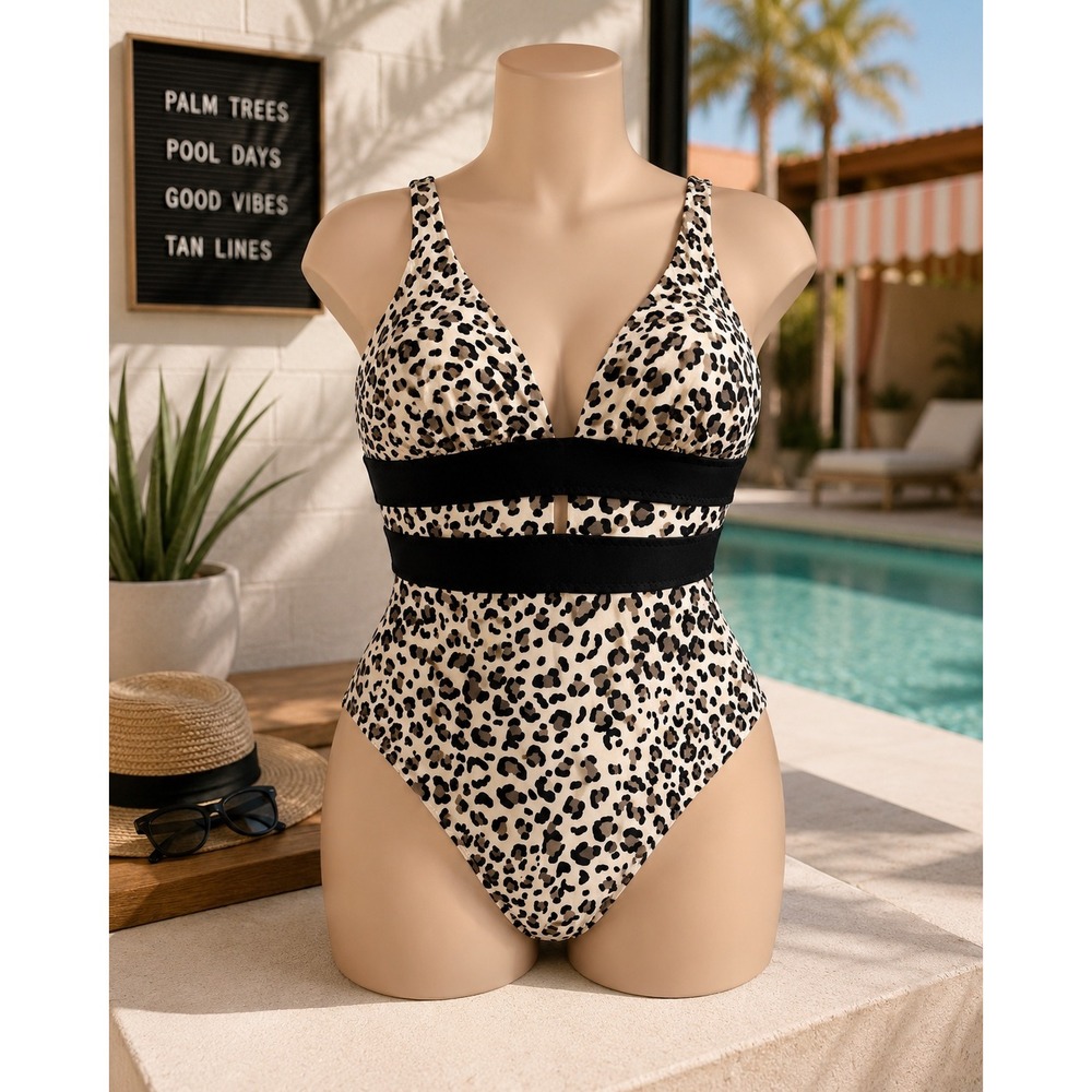 NWT Swimsuits For All Leopard Print Waist Defining One Piece Swimsuit Beach Sz18